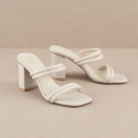 ANGELA BEIGE ALLIGATOR BLOCK HEEL - Picture 1 of 2